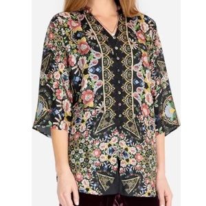 Johnny Was Silk Floral Print Button Front Tunic XL